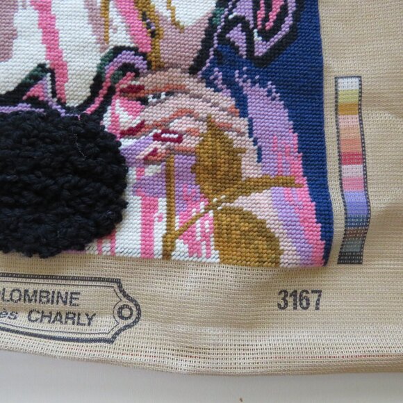 Colombine with Red Rose Creations Margot de Paris Vintage French Needlepoint - Picture 6 of 10
